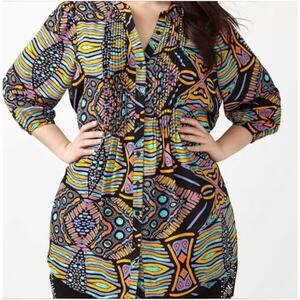 Melissa McCarthy x Seven7 Colorful Pintucked Tunic Womens Size 2X Multicolor Top
